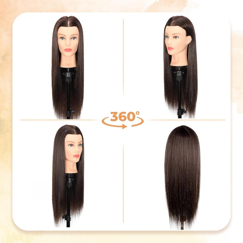 Firstwon Mannequin Head Human Hair- Cosmetology Manikin Doll Head with 80% Real Hair for Hairdresser Practice Styling Braiding & Free Clamp Holder (Color #4) - Image 5